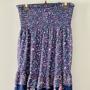 Blue Floral Print Strapless Mini Dress - Size S
